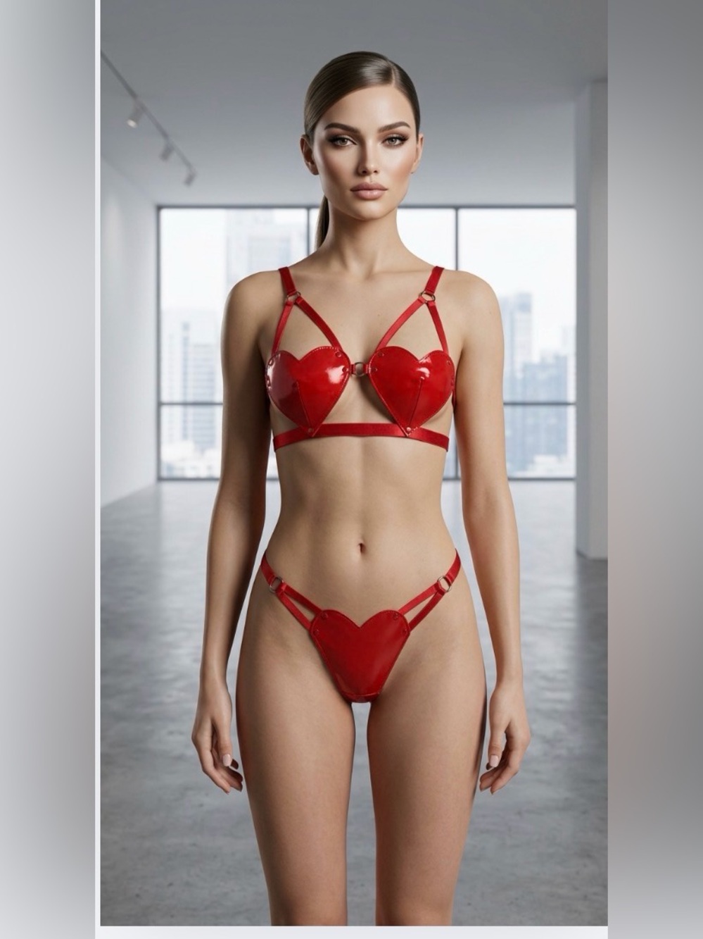 Red Heart Accent Lingerie Set by Roma Confidential size S/M